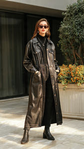 Letterman elegante abrigo largo de cuero mujer invierno Letterman cuero largo gabardina señoras - Product Image 4