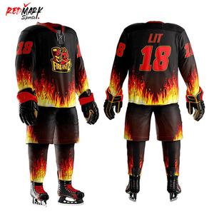 ชุดยูนิฟอร์มฮอกกี้น้ำแข็งระดับมืออาชีพ พิมพ์ลายใบไม้แห้งด้วยเทคนิค Sublimation วัสดุไนลอน/แคชเมียร์ สีตามสั่ง ชื่อทีม คุณภาพสูง - Product Image 5