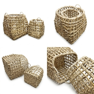 Natural Hand Woven Open Weave Lattice Storage <b>Basket</b> Set <b>Square</b> Tapered Pot Planter Organizer Setup Decor Pure Art Design - Product Image 2