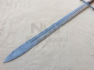 DAMASCO HECHO A MANO MANGO DE CUERO MARRÓN ESPADA VIKINGA 2017 - Product Image 3