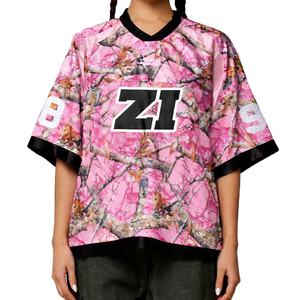 Camiseta de fútbol americano de poliéster rosa camuflaje retro oversize personalizada, estilo streetwear, venta al por mayor, de malla holgada - Product Image 1