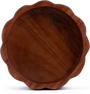 Plateau de service en bois d'acacia Bol à fruits décoratif en bois Plateau ottoman rond rustique Plateau de pièce maîtresse de style fermier - Product Image 1