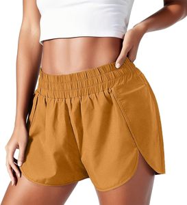 Pantalones cortos elásticos de cintura alta para mujer, estilo sexy para discoteca, conjunto de pantalones cortos de yoga a la moda, color camel sólido, transpirables y que absorben la humedad. - Product Image 1