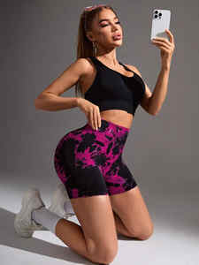 Shorts de Yoga para Mujer, Cintura Media, Diseño a Cuadros, Sin Costuras, Spandex/Nylon, Elásticos en 4 Direcciones, Transpirables, Compresivos, para Gimnasio - Product Image 5