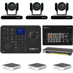 ชุดอุปกรณ์สตรีมสด BZBGEAR ADAMO 4K พร้อมกล้องสีขาว 25x จำนวน 3 ตัว ตัวควบคุม สวิตช์ และอุปกรณ์ติดตั้งบนเพดาน - Product Image 1