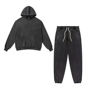 Chándales Unisex Personalizados de Invierno, 100% Algodón, Felpa, Bordado Desgastado, Lavado Ácido, Cintura Elástica, Corte Acampanado - Product Image 1