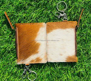 Nouvel arrivage Porte-monnaie et porte-cartes en cuir de fourrure de vachette véritable fait à la main Porte-cartes de crédit mignon et porte-monnaie avec porte-clés - Product Image 5