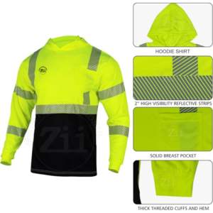 Hi Vis Yellow Black Work Hoodie Worker Reflective Fluorescente Safety Class 3 Reflective Thermal Hoodie con bolsillos en el pecho - Product Image 3