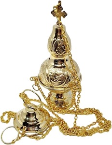 Brass Gold Religious Incense Burner with Chain Customizable Design Durable & Natural Indian Incense Compatible - Product Image 2