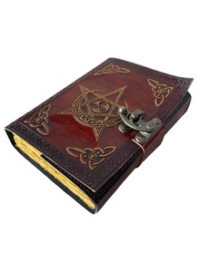 Pentagramme en relief Vintage en cuir véritable Journal pour écrire jaune et marron cahier et journal intime Deckle Art papier grossiste cadeaux - Product Image 3