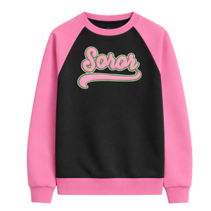 Sudadera Negra con Mangas Raglán y Cuello Redondo para Hermandad Universitaria, Color Rosa y Verde, Ropa Casual y Elegante para Mujeres - Product Image 3