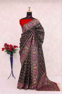 Sari de seda Kanjivaram de diseño exclusivo con blusa elegante, estilo étnico, moderno, indio, modesto, para fiestas, para mujer. - Product Image 3