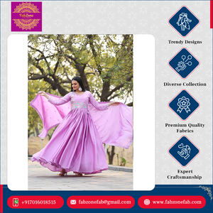 Diseño elegante para bodas y fiestas, tela de Chinon pura con secuencia pesada e hilo de trabajo, vestido largo Anarkali con Dupatta - Product Image 6