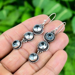 Pendientes de Plata de Ley 925 hechos a mano con piedras preciosas, Topacio Azul, Spinner, 925 para mujer, regalo de boda, Pendientes colgantes para niñas, joyería - Product Image 2