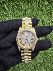 Montre pour homme ultra-luxe bicolore, sertie de diamants Moissanite étincelants VVS, cadran à chiffres romains, édition limitée, fonction jour - Product Image 3