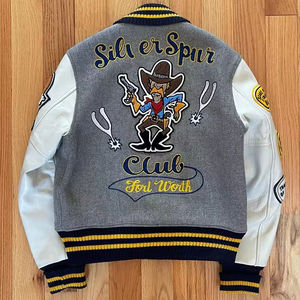 Personalizado Chenille bordado cuero estampado Vintage StreetWear béisbol abrigo para hombres recortada bombardero Varsity chaquetas logotipo personalizado - Product Image 2