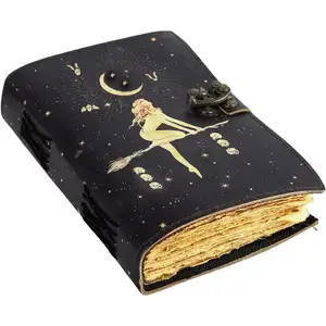 Benda angkasa matahari dan bulan buatan tangan jurnal kulit antik buku mantra kosong dari bayangan Grimoire jurnal dari India