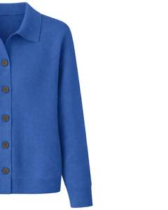 Women Royal Blue Button Front Knit <b>Cardigan</b> Sweater Long Sleeve Soft Casual Winter Top <b>With</b> Polo Collar For Ladies Fashion Wear - Product Image 4