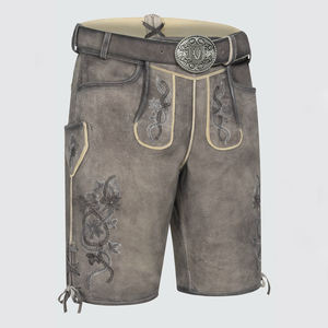 High Quality Men's Genuine Leather Lederhosen <b>Shorts</b> Authentic German Oktoberfest Outfit Bavarian Embroidery High Street Style - Product Image 2
