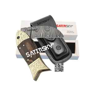 Cuchillo de bolsillo de Damasco hecho a mano en forma de pez 7,5 "mango vaina plegable regalo de caza alto carbono 1095 + 15N20 - Product Image 2