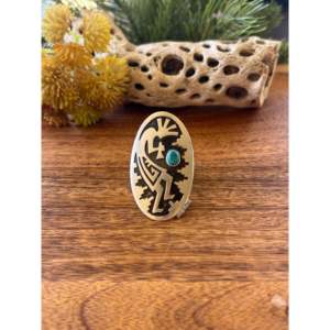 Navajo Handmade <b>Statement</b> <b>Ring</b> Kingman Turquoise & Sterling <b>Silver</b> Bezel Set Size 8.75 for Everyday Wear - Product Image 1