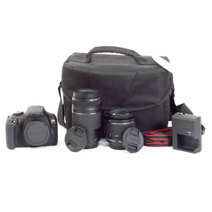 Appareil photo reflex numérique Rebel T7 noir de qualité supérieure avec kit de 2 objectifs EF18-55mm et EF 75-300mm, excellent appareil photo numérique - Product Image 1