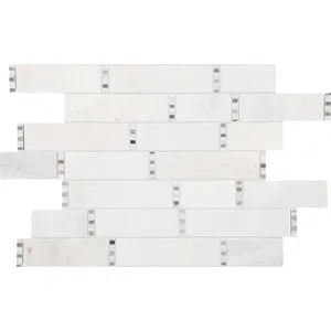 TileHQ First Snow Elegance Mosaico lineal aleatorio Azulejo de pared de cristal brillante con acabado pulido Natural Technics - Product Image 1