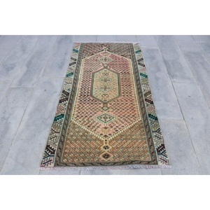 Alfombra vintage de 3.2x5.9 pies, alfombra turca, alfombra marrón con lunares de lana - Product Image 1