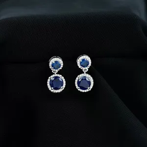925 <b>Silver</b> Vintage Style Round Cut Moissanite Diamond Women's <b>Drop</b> <b>Earrings</b> for Hindu Occasions - Product Image 5