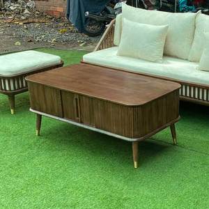 Durable 120x40cm Rectangular Ash Wood <b>Coffee</b> <b>Table</b> with Sliding Doors Living Room Side <b>Table</b>-TT68272 - Product Image 4