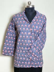 <span class=keywords><strong>Camicia</strong></span> da notte stampata in cotone da <span class=keywords><strong>donna</strong></span> blu con motivo albero rosa - Product Image 6