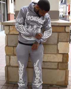 Conjunto de Sudadera con capucha y diseño personalizado para hombre, conjunto de chándal de retazos con estampado de sudaderas para hombre, conjunto de dos piezas - Product Image 5