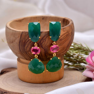 Bijou de mariage élégant vintage pour femme en argent sterling 925 massif avec tourmaline rose naturelle et onyx vert, serti clos, collection 2025 - Product Image 4