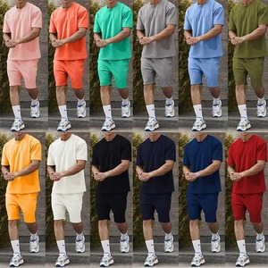 Wholesale Custom Summer Men Short Sleeve <b>T</b> Shirt Shorts Two Pieces Breathable Fitness Set Casual Tracksuit Gym Wear Short Set - Product Image 1