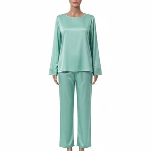 Ensemble femme en satin uni teint, matière douce, anti-boulochage, léger, respirant, tenue décontractée, tenue de mode quotidienne - Product Image 2