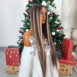 Perruques en dentelle 100% cheveux vierges, pré-épilées, couleurs méchées, cheveux lisses, dentelle HD 13x6, perruque frontale en dentelle - Product Image 2