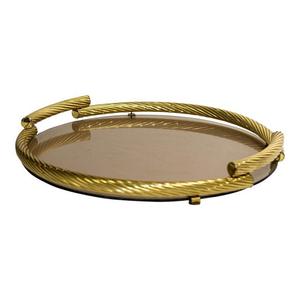 Trending Design Gold Brass Serving Tray Round High Quality <b>Matte</b> <b>Table</b> Top Latest Design Serving Tray Direct Selling Low Price - Product Image 1