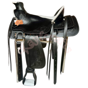 Selle Wade Western en cuir noir de qualité supérieure avec accent en cuir de vachette blanc Ensemble complet de sellerie inclus selle de cheval équitation Western - Product Image 4