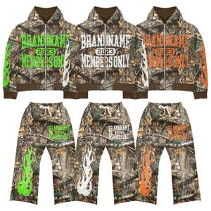 Fermeture à glissière personnalisée hommes grande taille hiver transfert de chaleur imprimé 100% coton polaire respirant à manches longues Camo ensembles confortable - Product Image 1