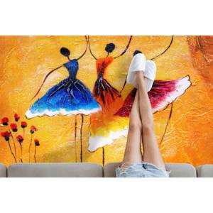 Tapis imprimé avec trois ballerines, grand tapis jaune pour chambre de fille, tapis en velours de luxe - Product Image 3