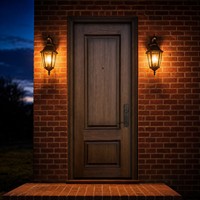 Porte d'entrée en bois classique à deux panneaux en noyer foncé avec œil-de-chat, porte en bois traditionnelle américaine pour entrée principale de villa