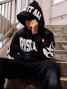 Conjunto Deportivo de Pantalones Largos y Sudadera con Capucha para Hombre, Estilo Urbano, Bordado Personalizado, Parche Aplicado, Lavado - Product Image 6