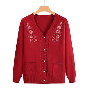 <b>Women's</b> Winter Casual V-Neck <b>Cardigan</b> with Embroidery & Heat Beading Pockets & Covered Buttons Front Logo 100% Cotton - Product Image 6