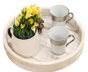 Juego de 2 bandejas decorativas y redondas de madera de mango de Color blanco desgastado hechas a mano de alta calidad para suministro de Hotel y restaurante - Product Image 4