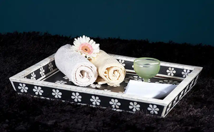 Bandeja de servicio decorativa con incrustaciones de hueso en blanco y negro con un patrón geométrico Venta caliente Nueva bandeja Bandeja de servicio con incrustaciones de hueso - Product Image 6