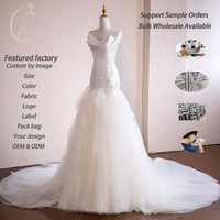 Robe de mariée évasée en satin plissé avec corsage drapé et dentelle en tulle, taille plus, sur mesure, vente en gros directe usine
