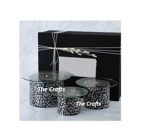 Wooden And <b>Glass</b> <b>Cake</b> Server <b>Stand</b> Set Of Three Different Size Chocolate <b>Stand</b> With Mop Work For Event Use - Product Image 4