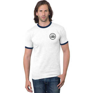 T-shirt à col rond uni personnalisable pour homme, en coton 100% léger de qualité supérieure, tricoté avec des bordures contrastées, style vintage - Product Image 1