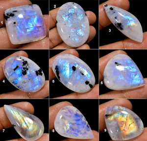 Cabujón de piedra lunar arcoíris Natural para fabricación de joyas, gran oferta, gran calidad, lote Natural, mezcla de formas de gemas, lunas de Fuego Azul - Product Image 2