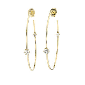 Pendientes personalizados Sólido 18K Oro real Hecho a mano Estilo INS Big C Shape Lab Diamond Hoop Pendientes Precio de fábrica Joyería - Product Image 1